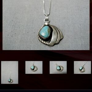 Vintage Sterling Silver Southwestern Turquoise Pendant Necklace